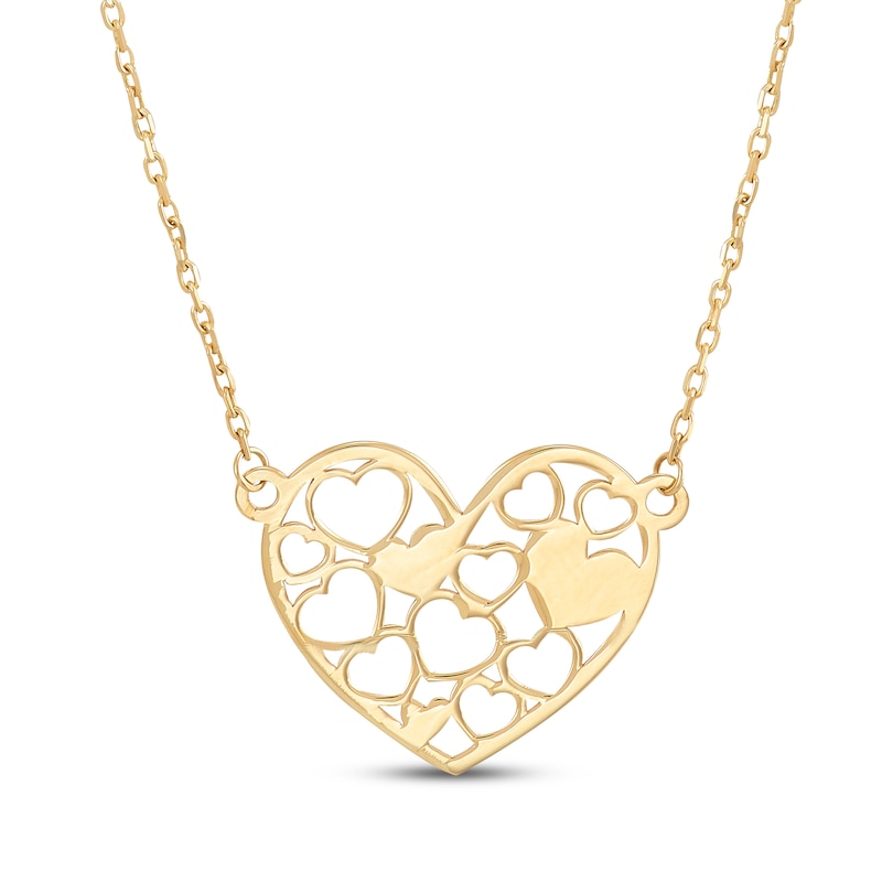 Main Image 1 of Cutout Hearts Necklace 10K Yellow Gold 17&quot;