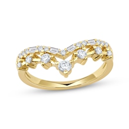 Now + Forever Lab-Grown Diamonds Baguette & Round-Cut Double Chevron Anniversary Ring 1/2 ct tw 14K Yellow Gold