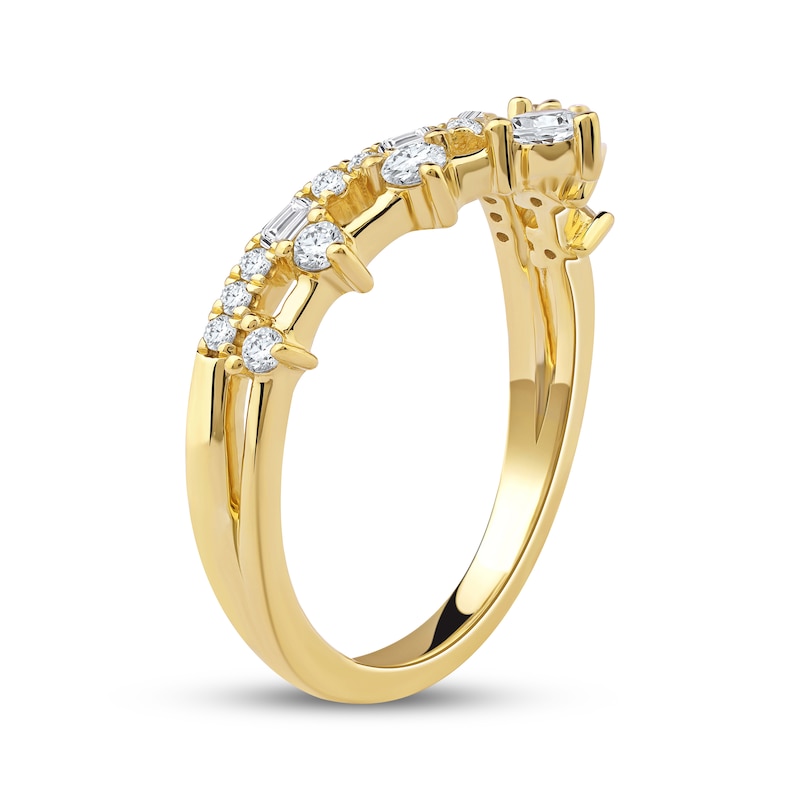 Main Image 2 of Now + Forever Lab-Grown Diamonds Baguette & Round-Cut Double Chevron Anniversary Ring 1/2 ct tw 14K Yellow Gold