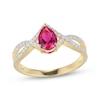 Thumbnail Image 1 of Pear-Shaped Lab-Created Ruby & Diamond Ring 1/5 ct tw 10K Yellow Gold