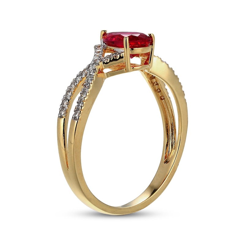 Main Image 2 of Pear-Shaped Lab-Created Ruby & Diamond Ring 1/5 ct tw 10K Yellow Gold