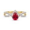 Thumbnail Image 3 of Pear-Shaped Lab-Created Ruby & Diamond Ring 1/5 ct tw 10K Yellow Gold