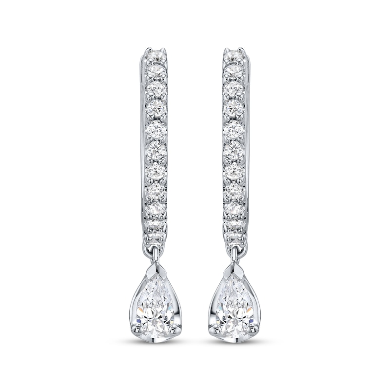 Main Image 2 of Pear-Shaped Diamond Dangle Hoop Earrings 3/4 ct tw 14K White Gold