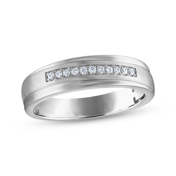 Now + Forever Men's Diamond Diagonal Wedding Band 1/10 ct tw 10K White Gold