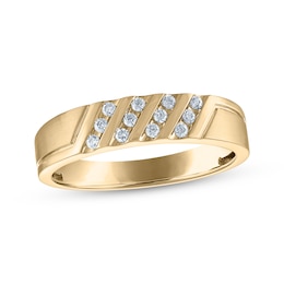 Now + Forever Men's Diamond Diagonal Four-Row Wedding Band 1/6 ct tw 10K Yellow Gold