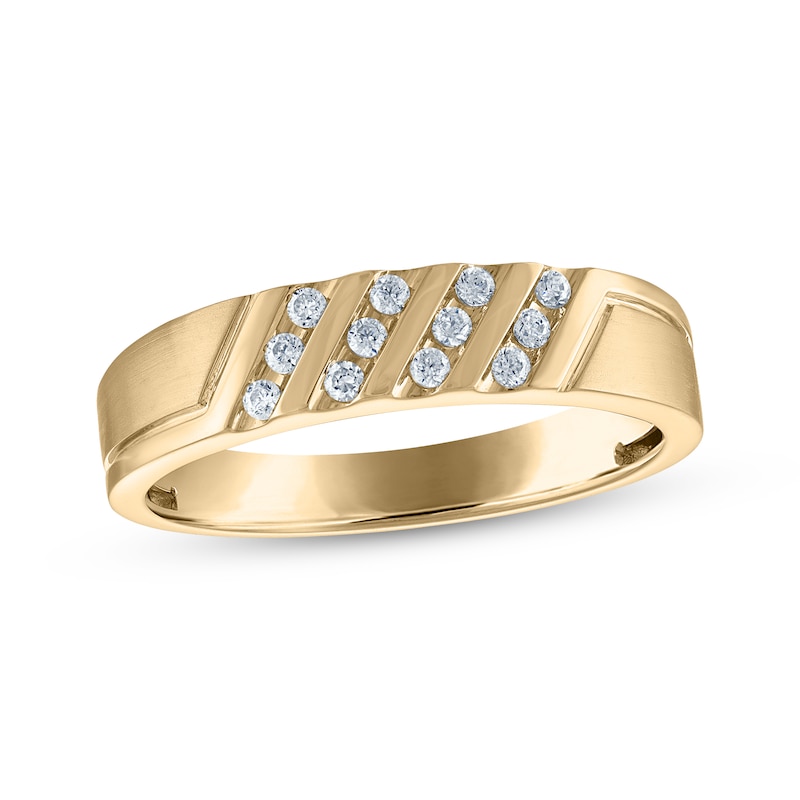 Main Image 1 of Now + Forever Men's Diamond Diagonal Four-Row Wedding Band 1/6 ct tw 10K Yellow Gold