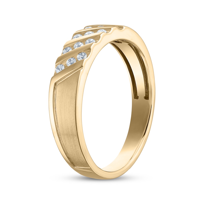 Main Image 2 of Now + Forever Men's Diamond Diagonal Four-Row Wedding Band 1/6 ct tw 10K Yellow Gold