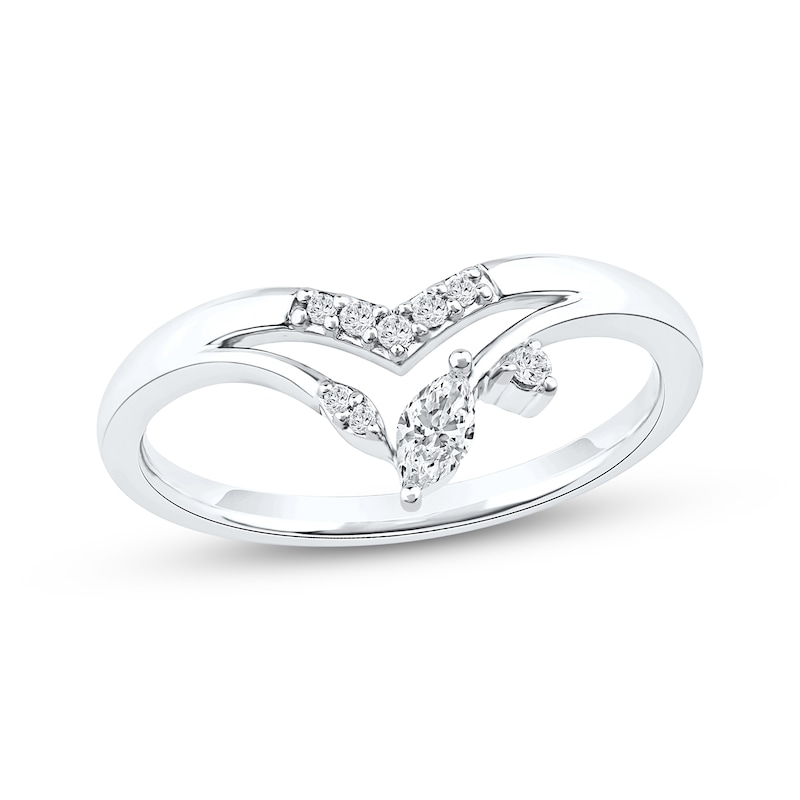 Main Image 1 of Now + Forever Marquise-Cut Diamond Chevron Split Shank Anniversary Ring 1/6 ct tw 10K White Gold