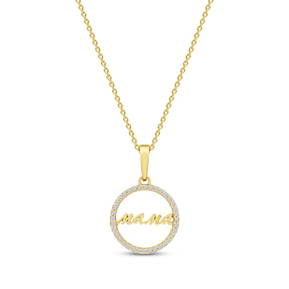 Diamond Circle "Mama" Necklace 1/10 ct tw 10K Yellow Gold 18"