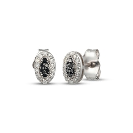 Black & White Multi-Diamond Oval Stud Earrings 1/8 ct tw Sterling Silver
