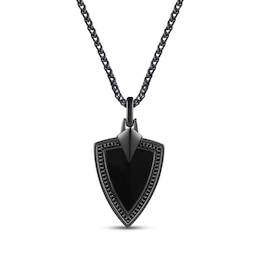 Ink & Ice Men's Black Diamond Shield Necklace 1/5 ct tw Black Ceramic & Black Rhodium-Plated Sterling Silver 22"
