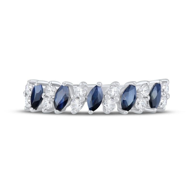 Main Image 3 of Now + Forever Marquise-Cut Natural Blue Sapphire & Round-Cut Diamond Anniversary Ring 1/5 ct tw 10K White Gold