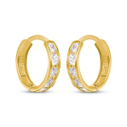 Children's Cubic Zirconia Huggie Hoop Earrings 14K Yellow Gold
