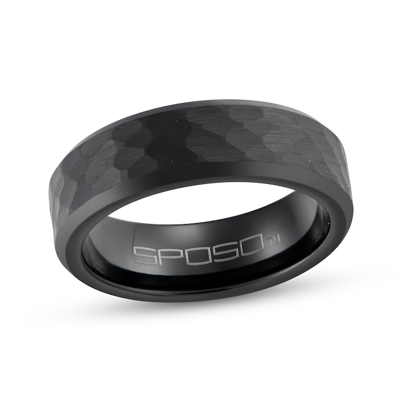 Main Image 1 of Now + Forever Men's Hammered Wedding Band Black Ion-Plated Tungsten Carbide 7mm