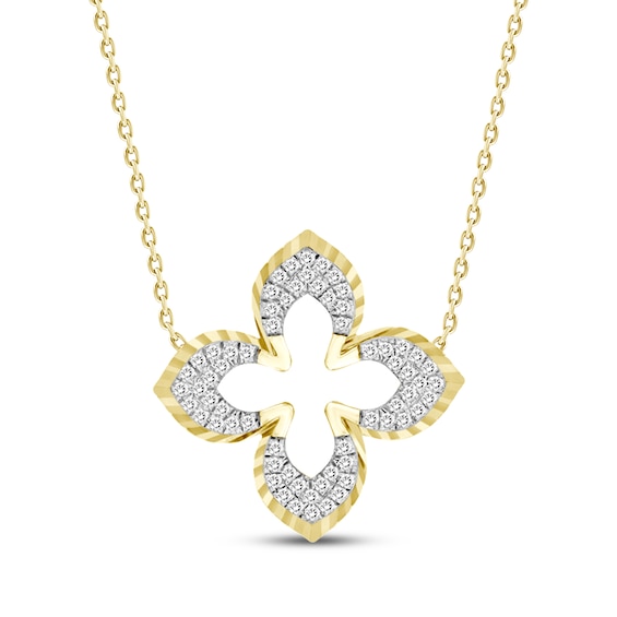 Diamond Flower Outline Necklace 1/5 ct tw 10K Yellow Gold
