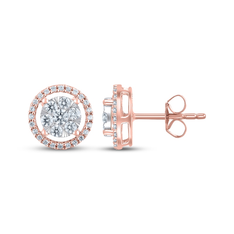 Main Image 1 of Multi-Diamond Halo Stud Earrings 1/2 ct tw 10K Rose Gold