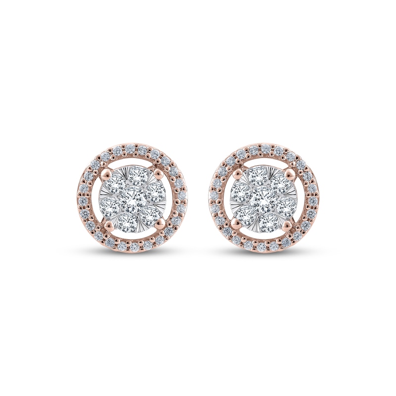 Main Image 2 of Multi-Diamond Halo Stud Earrings 1/2 ct tw 10K Rose Gold