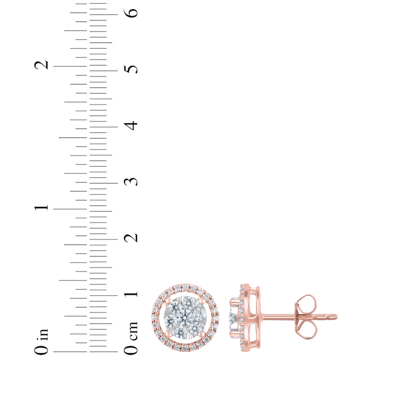 Main Image 3 of Multi-Diamond Halo Stud Earrings 1/2 ct tw 10K Rose Gold