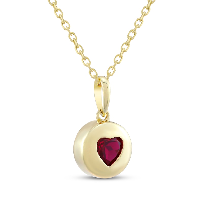 Main Image 2 of Heart-Shaped Lab-Created Ruby Bezel-Set Disc Necklace 10K Yellow Gold 18&quot;