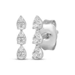 Multi-Diamond Triple Teardrop Vertical Stud Earrings 1/10 ct tw Sterling Silver