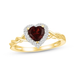 Heart-Shaped Garnet & White Lab-Created Sapphire Halo Ring 10K Yellow Gold