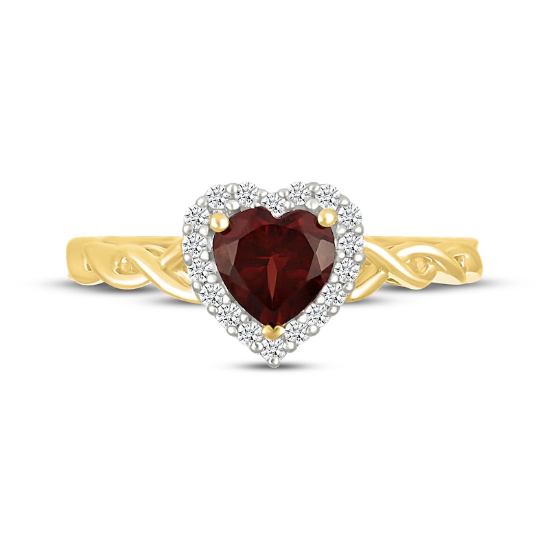 Main Image 4 of Heart-Shaped Garnet & White Lab-Created Sapphire Halo Ring 10K Yellow Gold