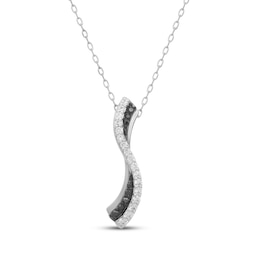 Black & White Diamond Curvy Crossover Necklace 1/4 ct tw Sterling Silver 18"