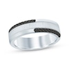 Thumbnail Image 1 of Men's Black Diamond Satin Finish Wedding Band 1/4 ct tw 10K White Gold