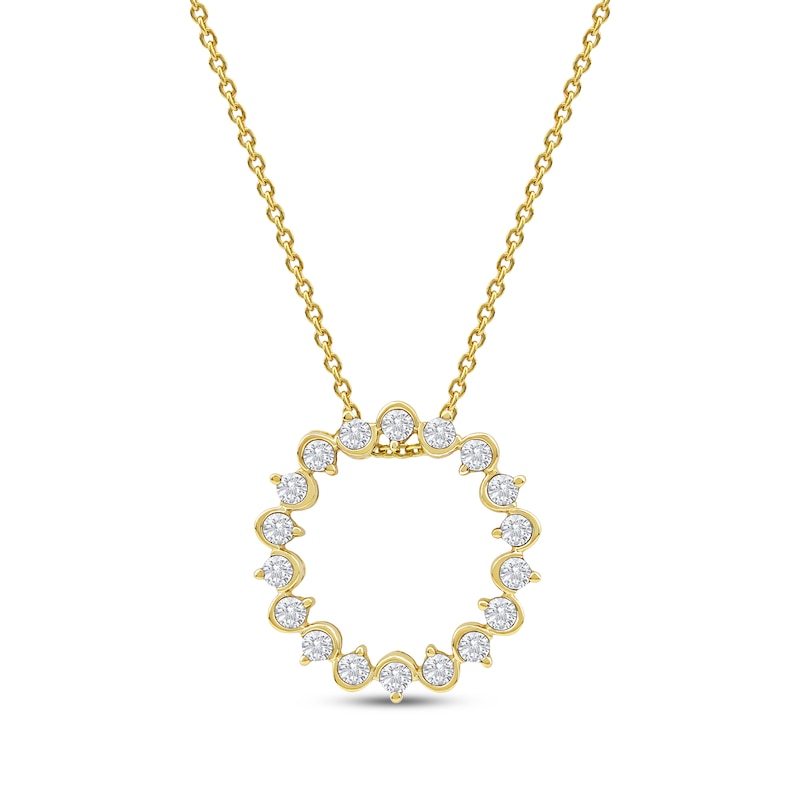 Main Image 1 of Diamond Squiggle Circle Necklace 1/3 ct tw 10K Yellow Gold 18&quot;