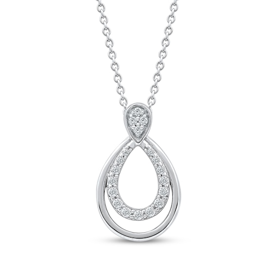 Diamond Double Open Teardrop Necklace 1/10 ct tw 10K White Gold 18"