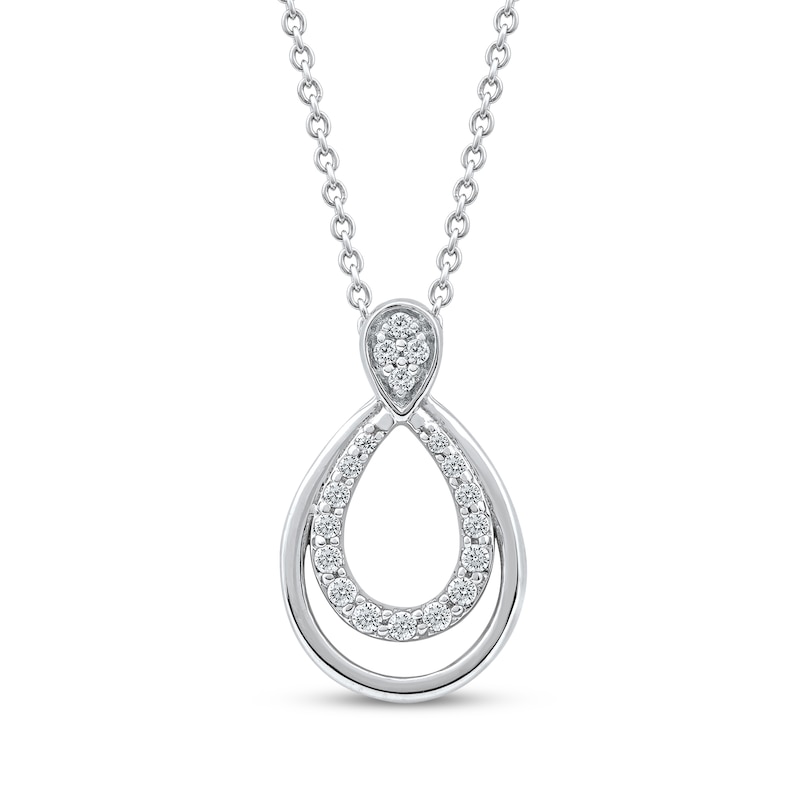 Main Image 1 of Diamond Double Open Teardrop Necklace 1/10 ct tw 10K White Gold 18"