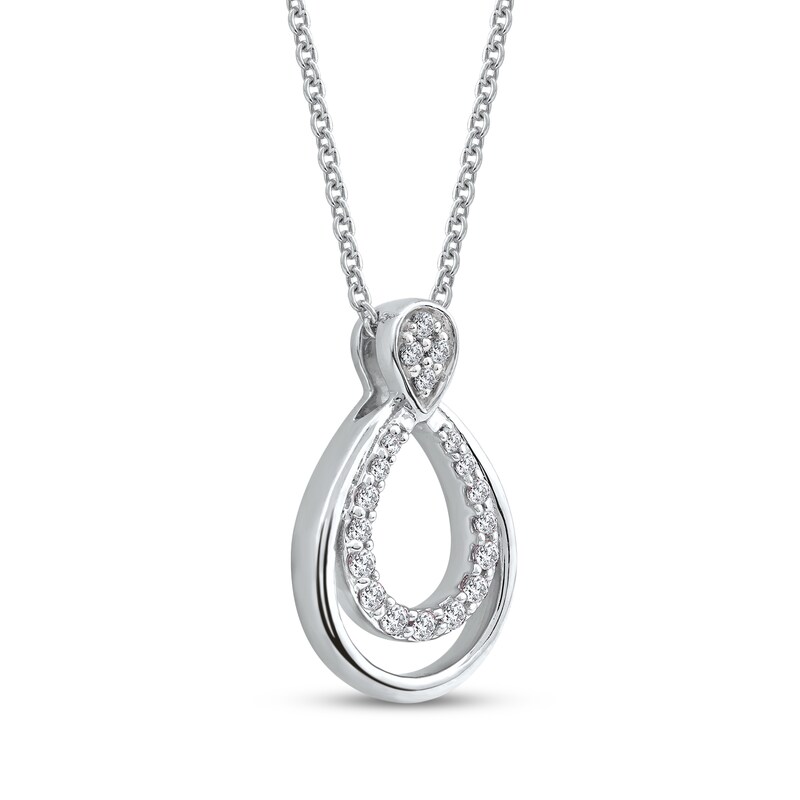 Main Image 2 of Diamond Double Open Teardrop Necklace 1/10 ct tw 10K White Gold 18"