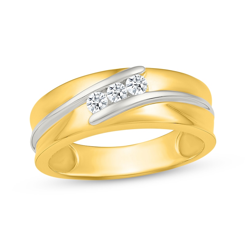 Main Image 1 of Men's Diamond Three-Stone Wedding Band 1/5 ct tw 14K Yellow Gold