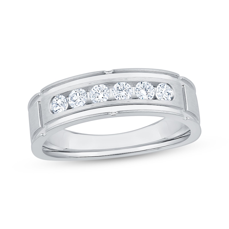 Main Image 1 of Now + Forever Men's Diamond Six-Stone Wedding Band 1/2 ct tw 10K White Gold