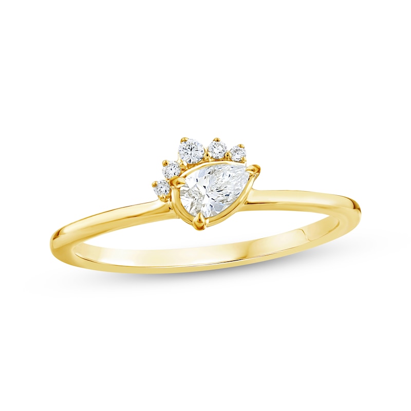 Main Image 1 of Pear-Shaped Lab-Grown Diamond Half-Halo Fashion Ring 1/4 ct tw 10K Yellow Gold