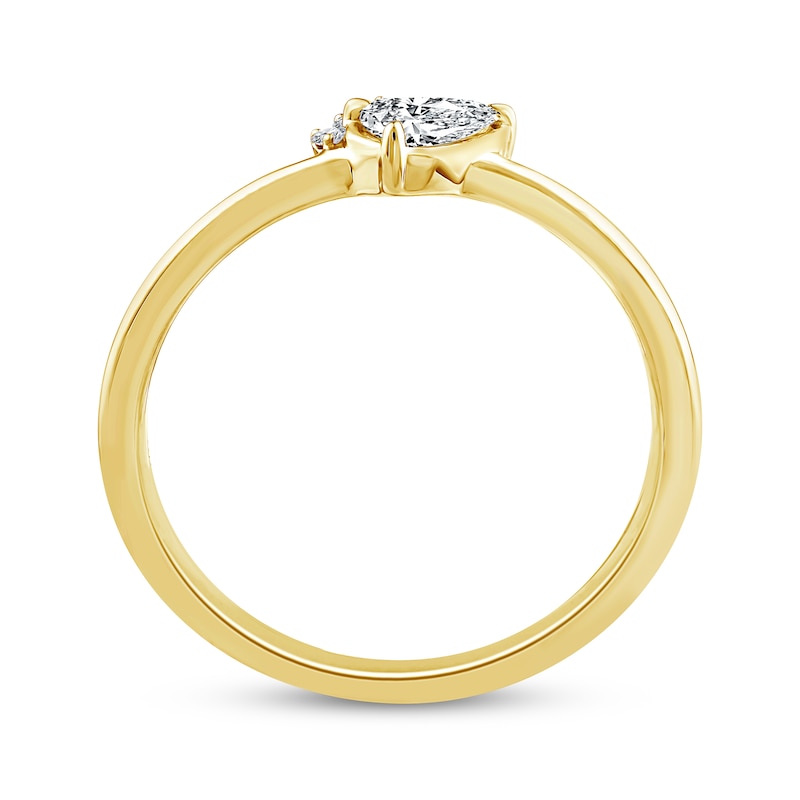 Main Image 3 of Pear-Shaped Lab-Grown Diamond Half-Halo Fashion Ring 1/4 ct tw 10K Yellow Gold