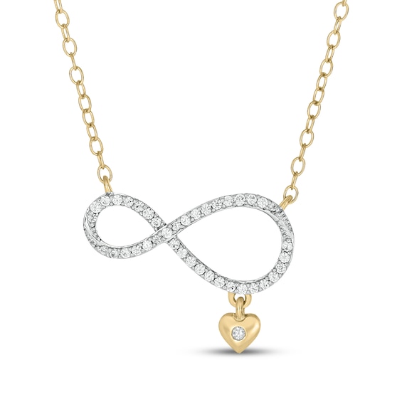 Diamond Infinity & Heart Dangle Necklace 1/8 ct tw 10K Yellow Gold 18"
