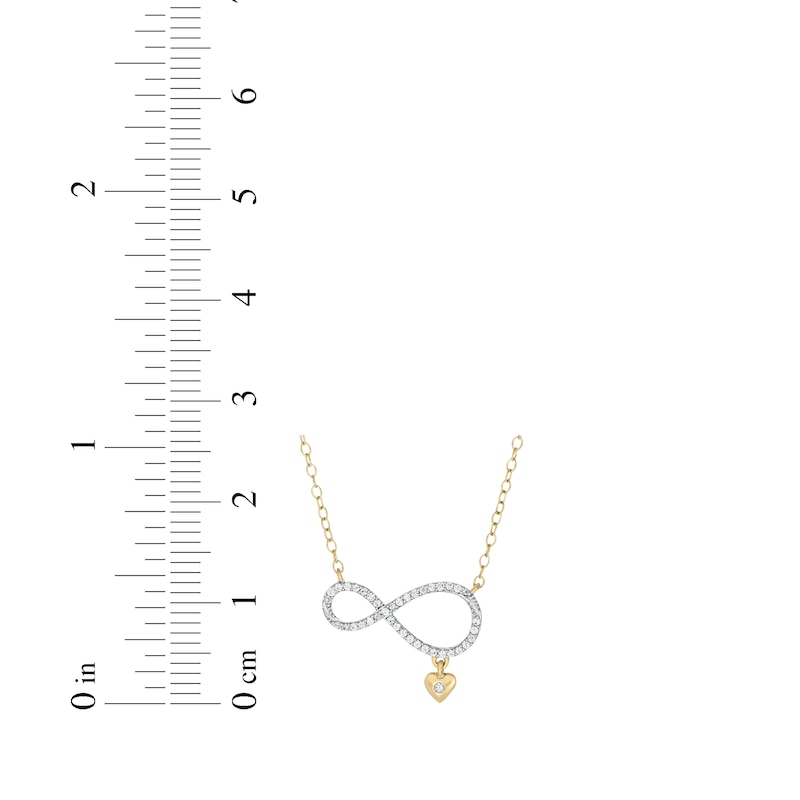 Main Image 2 of Diamond Infinity & Heart Dangle Necklace 1/8 ct tw 10K Yellow Gold 18"