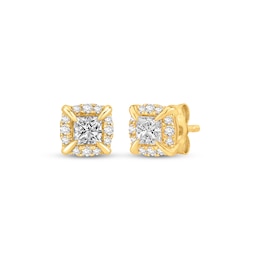 Princess-Cut Diamond Cushion Frame Stud Earrings 1/2 ct tw 10K Yellow Gold (I/I2)
