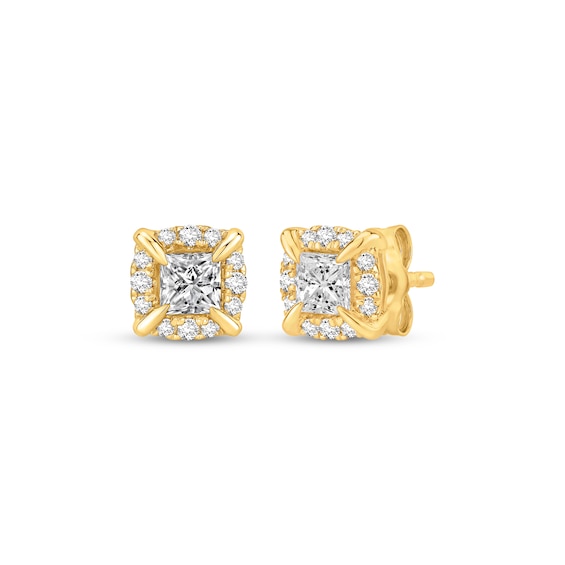 Princess-Cut Diamond Cushion Frame Stud Earrings 1/2 ct tw 10K Yellow Gold (I/I2)