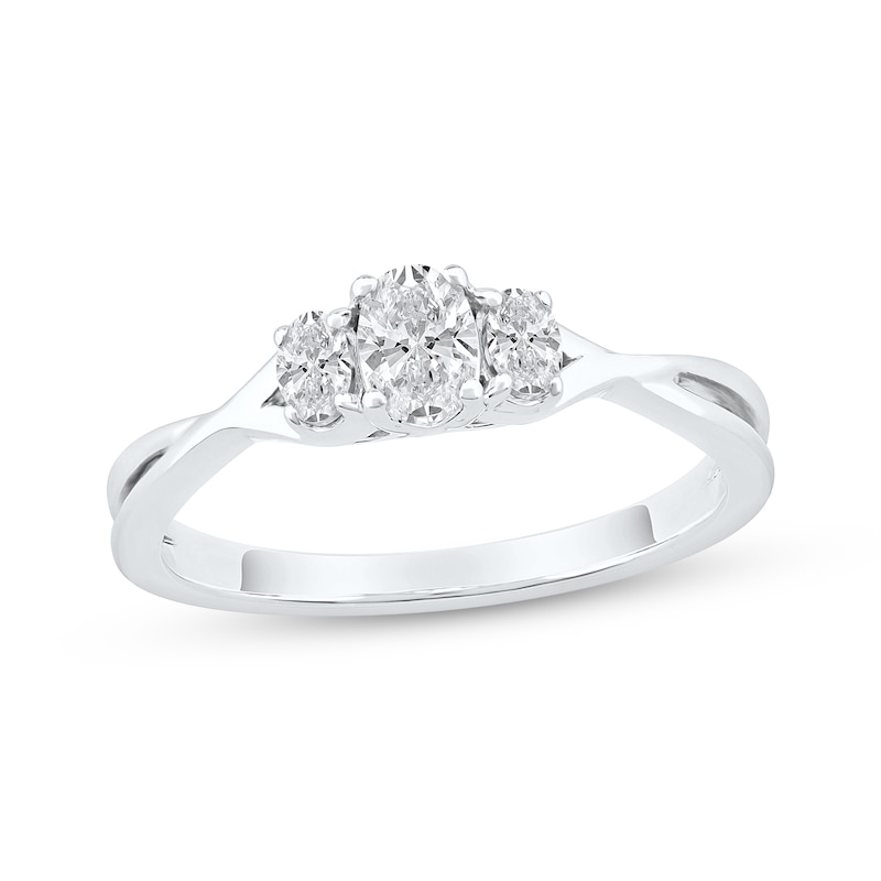 Main Image 1 of Memories Moments Magic Oval-Cut Diamond Three-Stone Engagement Ring 1/2 ct tw 10K White Gold