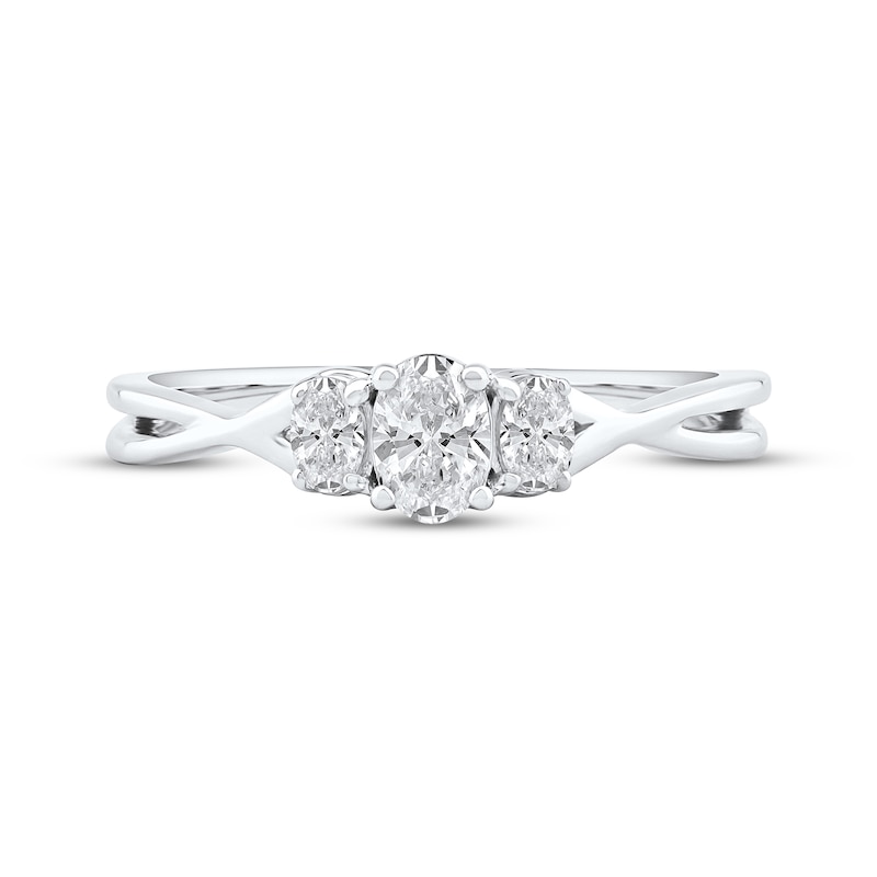 Main Image 3 of Memories Moments Magic Oval-Cut Diamond Three-Stone Engagement Ring 1/2 ct tw 10K White Gold