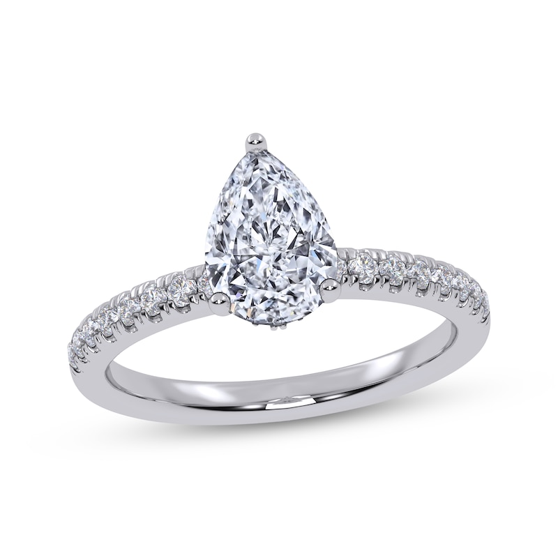 Main Image 1 of Now + Forever Lab-Grown Diamonds Pear-Shaped Hidden Halo Engagement Ring 1 ct tw 14K White Gold