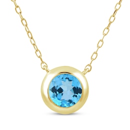 STUDIO BY KAY Swiss Blue Topaz Bezel-Set Solitaire Necklace 24K Yellow Gold Vermeil Sterling Silver 18"