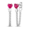 Thumbnail Image 1 of Heart-Shaped Lab-Created Ruby & White Lab-Created Sapphire Curb Chain Front-Back Earrings Sterling Silver