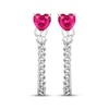 Thumbnail Image 2 of Heart-Shaped Lab-Created Ruby & White Lab-Created Sapphire Curb Chain Front-Back Earrings Sterling Silver