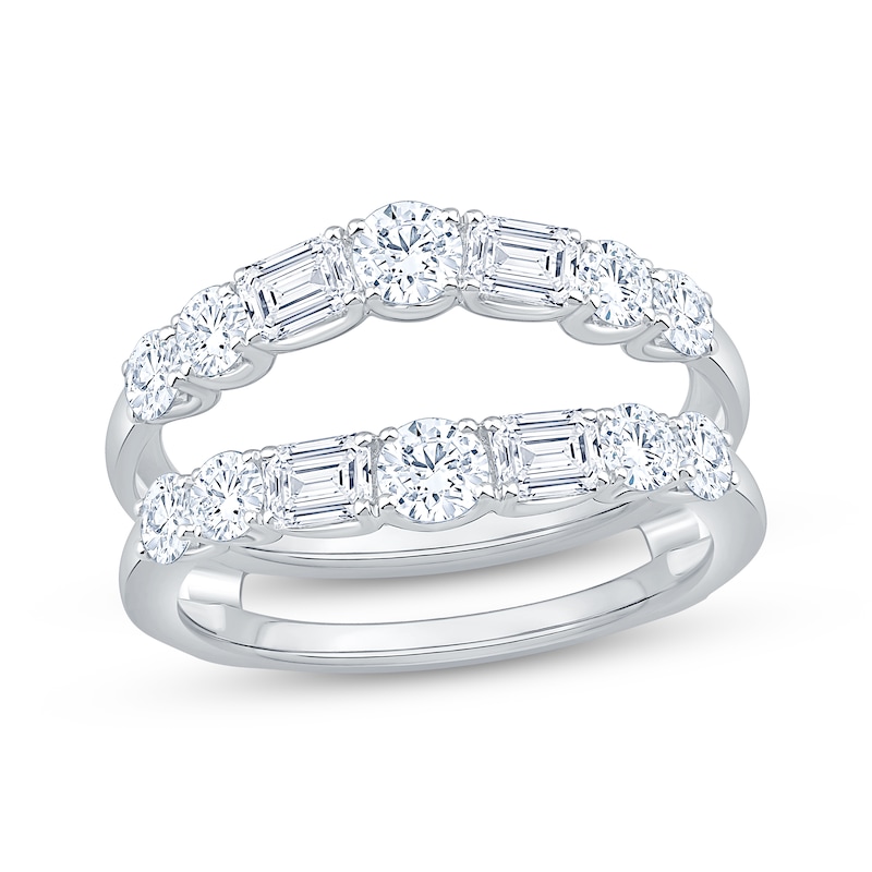 Main Image 1 of Lab-Grown Diamonds Round & Emerald-Cut Enhancer Ring 2 ct tw 14K White Gold