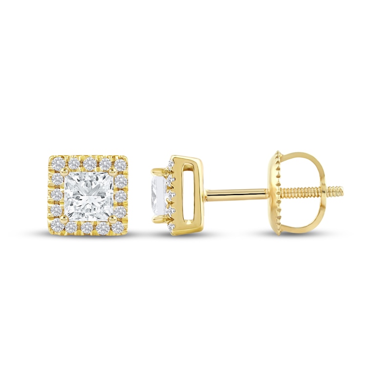 Main Image 3 of KAY Lab-Grown Diamonds Princess-Cut Stud Earrings 1/2 ct tw 14K Yellow Gold (F/SI2)