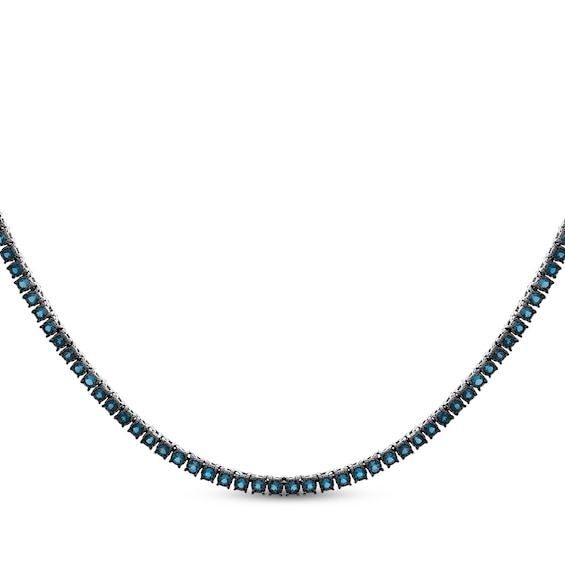 Men's Blue Diamond Tennis Necklace 6-1/2 ct tw Sterling Silver 20"