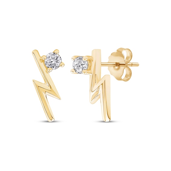 Diamond Solitaire Lightning Bolt Stud Earrings 1/10 ct tw 10K Yellow Gold (I/I2)